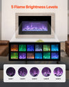 Bedroom electric fireplace installed on accent wall