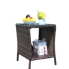 Square patio coffee table styled outdoors