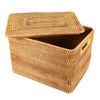 Rattan storage basket styled in living room