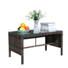Rectangular outdoor coffee table styled on patio