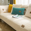 Lamb wool cushion cover styled as floor mat